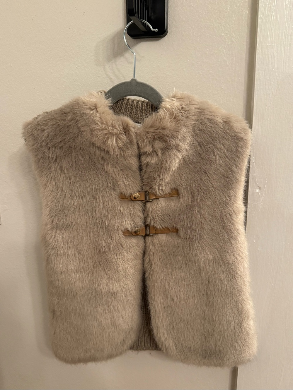 Girls Mayoral Taupe Faux Fur Vest with Toggle Button Closures
